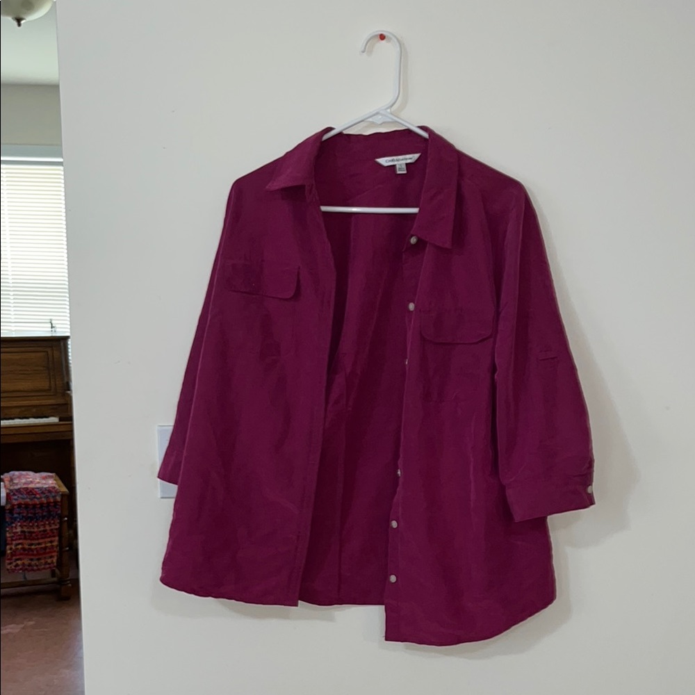 Croft & Barrow Beautiful Women’s Magenta Button Down Top with Collar